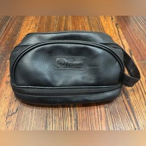 Original Penguin Genuine Leather Travel Toiletry Bag Black Logo With Handle